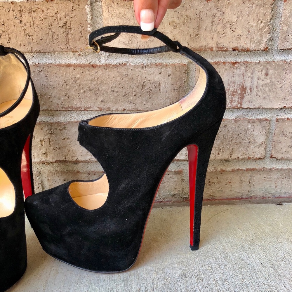 Christian Louboutin black suede very high heel